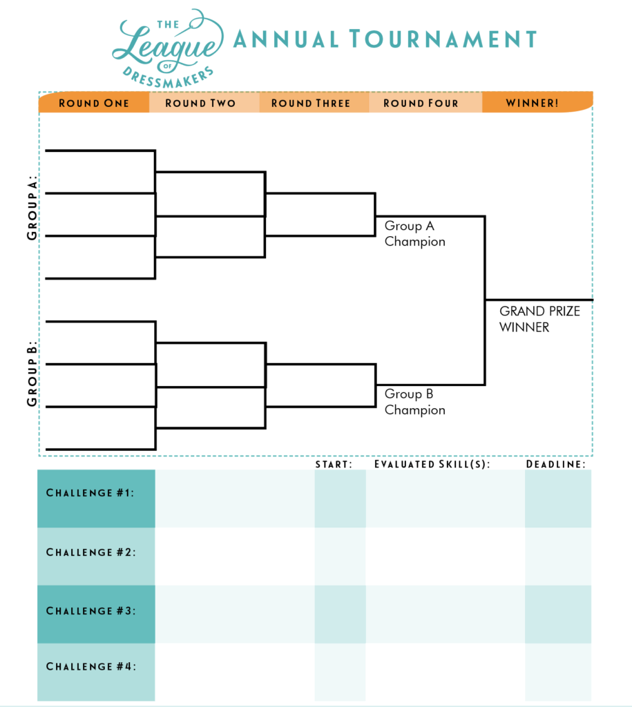 League of Dressmakers sewing tournament brackets